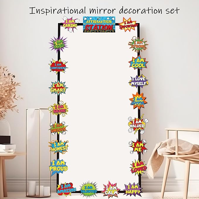 Hero Affirmation Station Bulletin Board Set Hero Positive Bulletin Board for Classroom Growth Mindset Decoration Inspirational Motivational Accent Cutouts for Home School Teacher Wall Mirror Supply