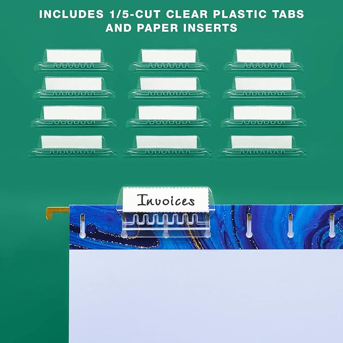 Global Printed Products Deluxe Designer Printed Hanging File Folders, 4 Patterns, Letter Size, 12/pk (Marble)
