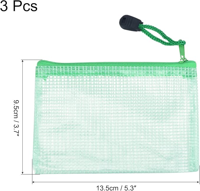 MECCANIXITY Mesh Zipper Bags, B8 Size File Documents Pockets Bill Pouch Folders for Office Home Supply, Green Pack of 3