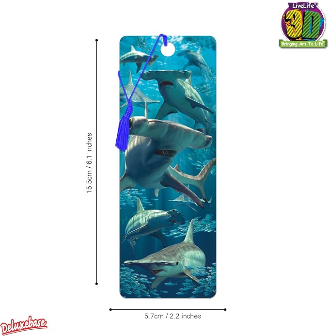 3D LiveLife Bookmark - Hammerhead Shark from Deluxebase. Cute Lenticular Shark Page Marker. Animal Themed Accessories for Book Lovers. Small Gifts for Men, Women, Writers and Teachers.