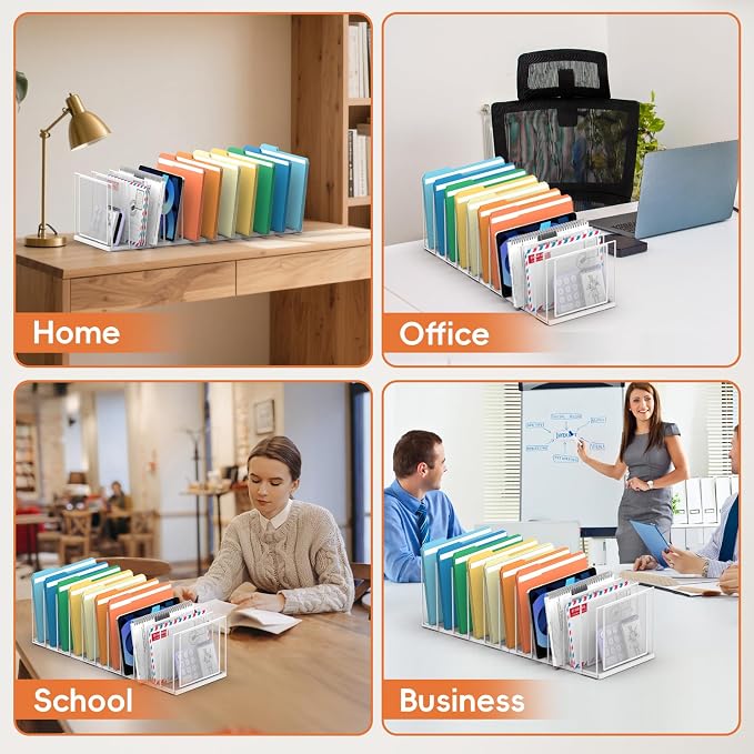 Desk File Organizer, 11 Section Vertical Metal File Organizer for Desk, Desktop File Organizer Stand, Paper Folder Organizer for Office Home Classroom Storage (White, 11 Section)