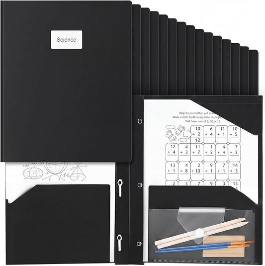 Kosiz 24 Pcs 2 Pocket Folders with Prongs, Paper Folders with 2 Pockets and 3 Prongs Fit Letter Size Paper, Back to School File Document Organizer for School Office Home Supplies (Black)