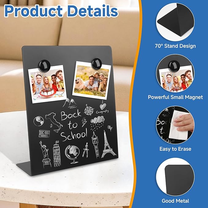 2 PCS Large Magnetic Bulletin Board with Stand, 12.6x11x3.75inch Metal Magnet Display Board, Tabletop Memo Board, Magnetic Display Stand with 4 Magnets for Home School Office (2 PCS, 12.6x11x3.75inch)