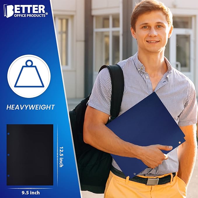 Better Office Products 4 Pocket Plastic Folders (6 Pack), 3 Hole Punch, Extra Sturdy Plastic Folders, Assorted Primary Colors, Letter Size