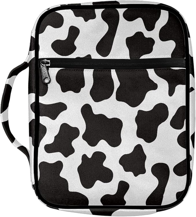 Coldinair Cow Print Bible Cover for Men Women with Handles and Zippered Pocket,Bible Carrying Case,Bible Tote Bag for Kids,Bible Book Cover,Bible Accessories,Christian Gifts