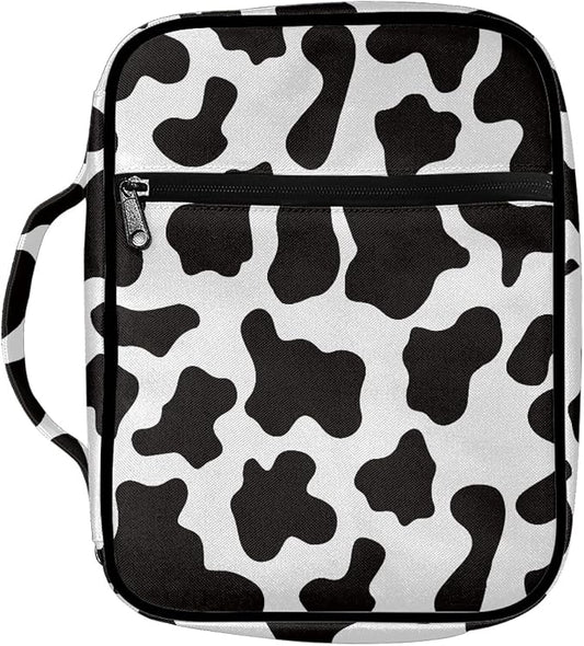 Coldinair Cow Print Bible Cover for Men Women with Handles and Zippered Pocket,Bible Carrying Case,Bible Tote Bag for Kids,Bible Book Cover,Bible Accessories,Christian Gifts