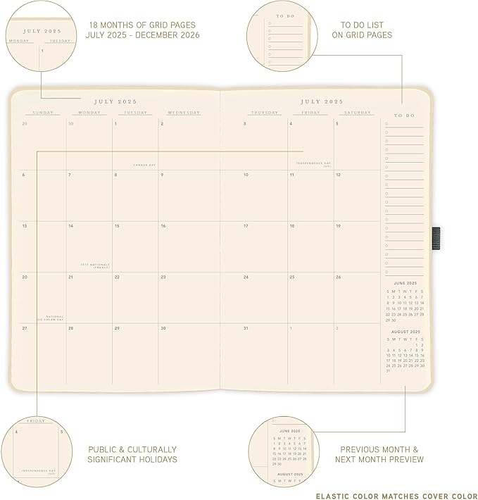 Graphique 2026 Apollo Business Planner | 18 Month Organizer, July 2025 - Dec. 2026 | Weekly & Monthly Spreads | To-Do List & Note Pages | Pen Loop | Vegan Leather | Classic Black | 6” x 8”