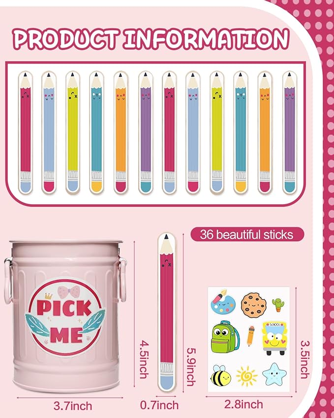 Flip Name Sticks with Metal Box and Sticker, 36Pcs Talking Flip Name Sticks for Classroom Management, Teacher Essentials Student Educational and Learning Activities (Pencil)