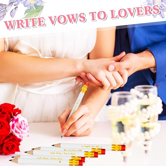 Crtiin 50 Pcs Bridal Shower Pencils Half Golf Wedding Pencils with Eraser 4 Inch Short Pocket Pre Sharpened for Wedding Game Bridal Shower Presents Classroom School(White)