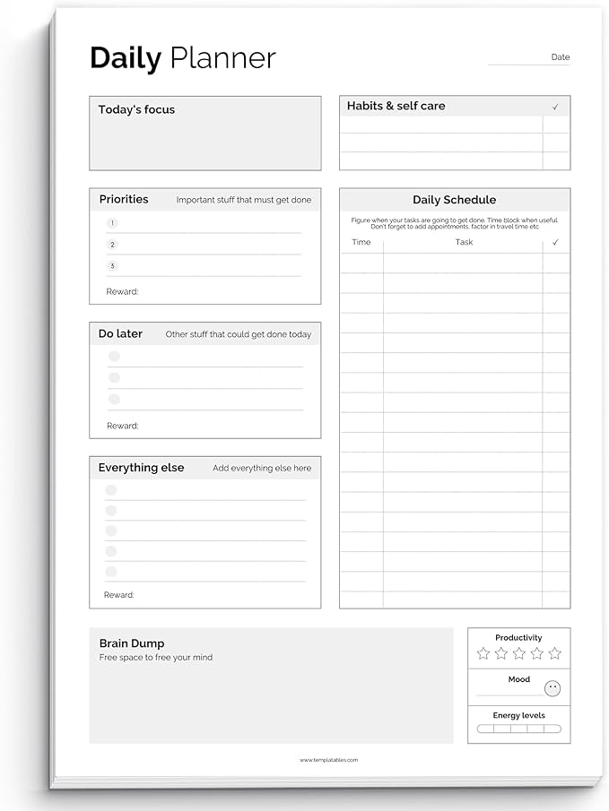 ADHD Daily Planner Notepad for Neurodivergent Adults - Productivity Daily Planner Desk Pad & Task Management to Stay Organized and Focused Note Pad (Mono, A4 Portrait)