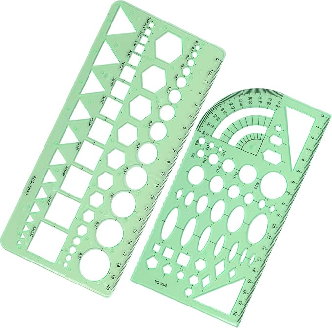 2 PCS Circle Template Clear Green Plastic Scale Drafting Digital Drawing Set Geometric Drawings Stencils Rulers Suitable for School Office Supplies (Style2)