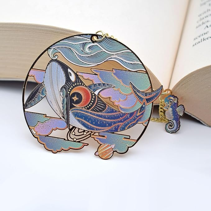BLBMH Metal Cute Bookmarks for Women Book Lovers Friends Girls Readers Birthday Gifts Unique Graduation Gifts - Whale with Moon