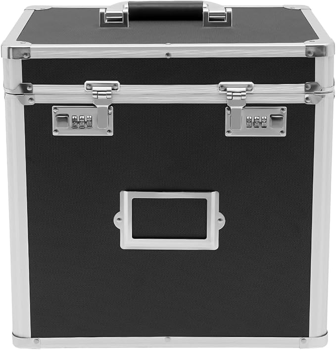 File Organizer Box, L13.8*D10*H13.4in Locking Document Storage Cabinet File Folder with Combination Locks & Handle, Portable Metal Filing Storage Box for Office Travel, Black