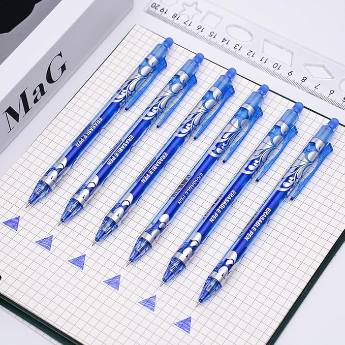 6Pcs Erasable Gel Pens Blue Ink, 0.5mm Retractable Quick Dry Fine Point Pens, Smooth Writing Pens for Journaling, Coloring, Drawing, Doodling, Note Taking