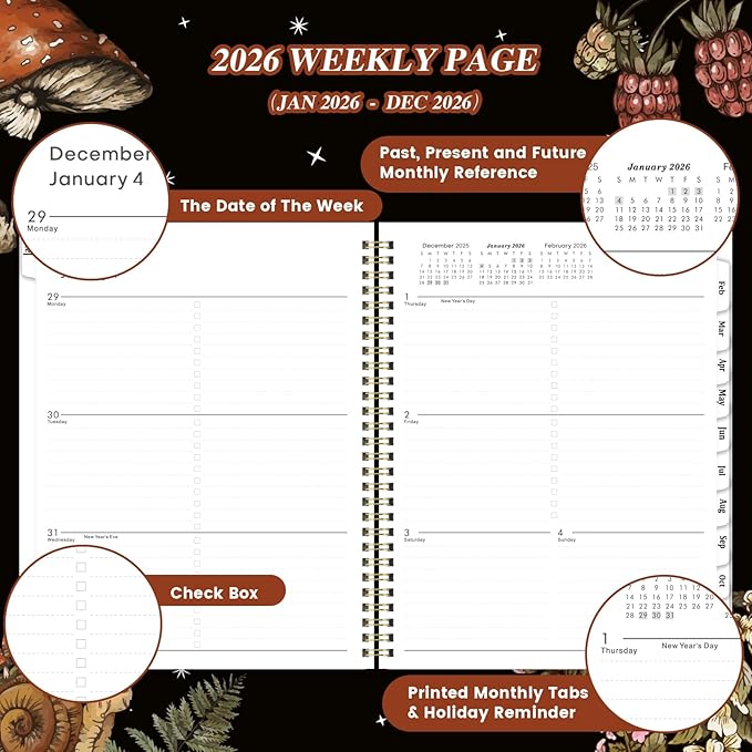 2026 Planner - Calendar Planner 2026 8" x 10" from Jan. 2026 - Dec. 2026, 2026 Planner Weekly and Monthly with Twin-Wire Binding, Monthly Tabs, Perfect Organizer