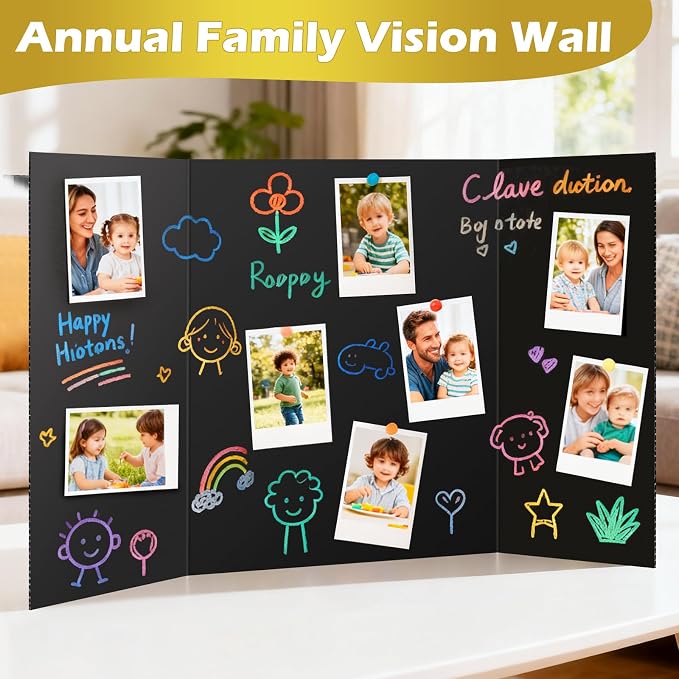 Trifold Poster Board,12 Pack 24" x 16" Black Corrugated Poster Boards,Display Board,Perfect for School Projects, Science Fairs, Event Displays, and Business Presentations