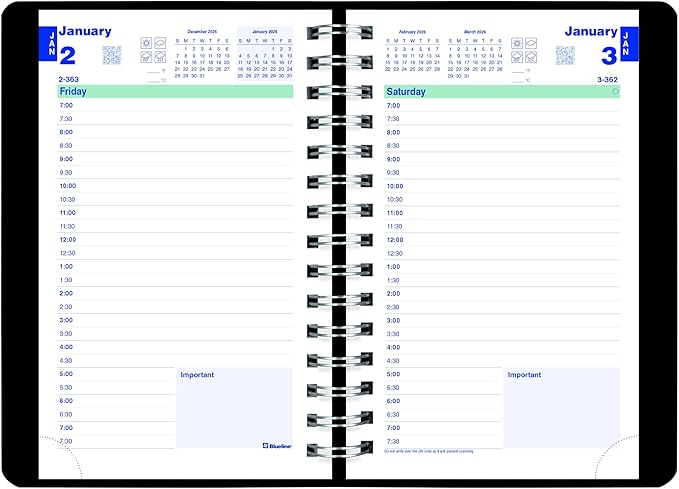 Blueline® 2026 Plan & Link™ Essential Daily Planner, Appointment Book, 12 Months, January to December, 8" x 5", Black (C1504W.81-26)
