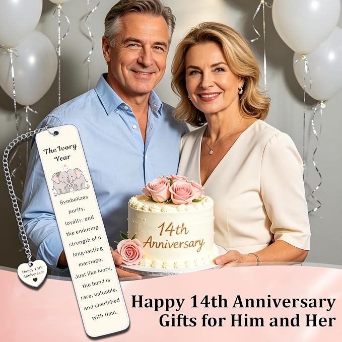 14 Year Anniversary Ivory Gifts for Her Him Bookmark for 14th Anniversary Wedding Gifts for Husband Wife Women Men Valentines Anniversary Ivory Gifts for Couple Sweetest Day Christmas Birthday