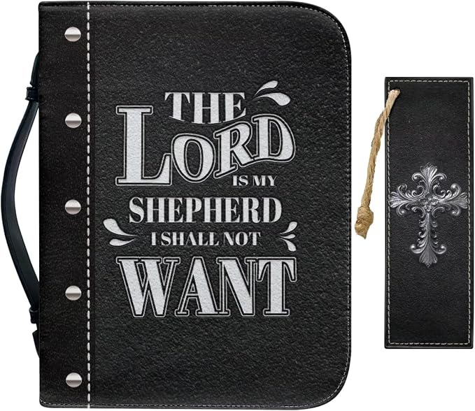 Retro Religious Style Cross Bible Case with Bookmark Waterproof Bible Cover Case for Women Lightweight Bible Bag with Handle Pockets Church Book Bag Black
