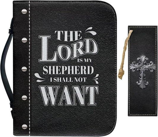 Retro Religious Style Cross Bible Case with Bookmark Waterproof Bible Cover Case for Women Lightweight Bible Bag with Handle Pockets Church Book Bag Black