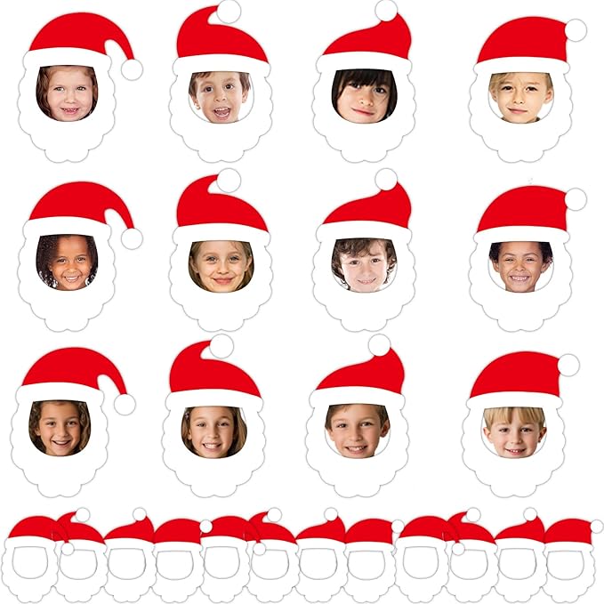 80Pcs Christmas Santa Claus Photo Cutouts Xmas Santa DIY Cutout Bulletin Board Christmas Santas Claus Paper Cut-Outs Classroom Decor for Photo Craft Classroom Home Xmas Winter Party Favor Supplies