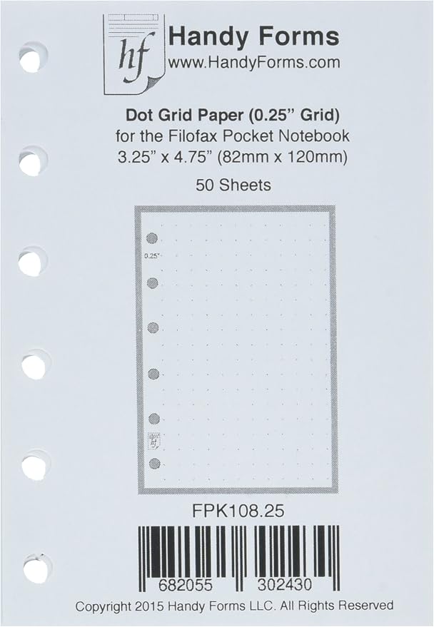 Pocket Size 1/4" Dot Grid Paper Refill, Sized and Punched for Pocket Notebook (3.25" x 4.75")