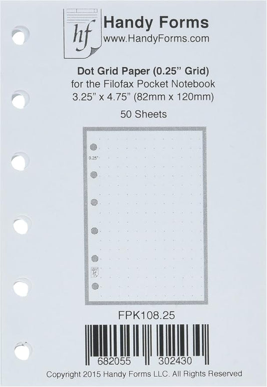 Pocket Size 1/4" Dot Grid Paper Refill, Sized and Punched for Pocket Notebook (3.25" x 4.75")