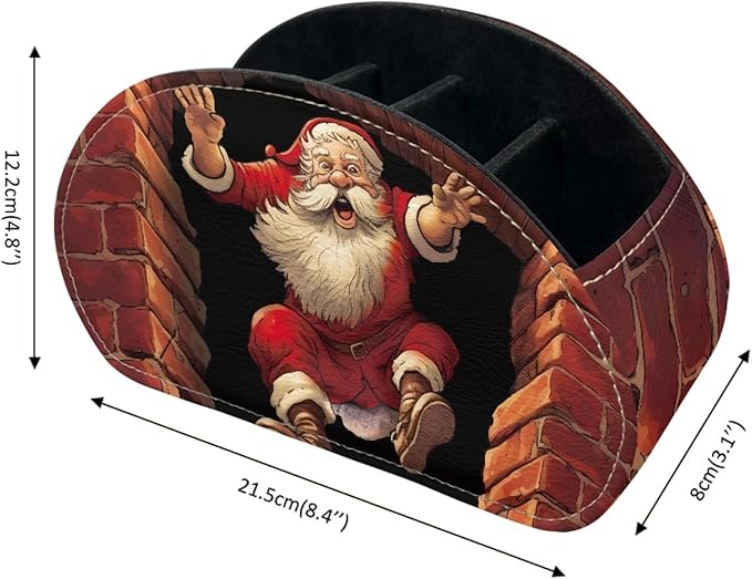 FUSURIRE Funny Christmas Storage Box for Remote Controls, 3D Santa Claus 5 Compartments PU Leather Remote Controllers Holder,Cosmetic Box Pen Pencil Organizer for Study Living Room Bedroom Bathroom