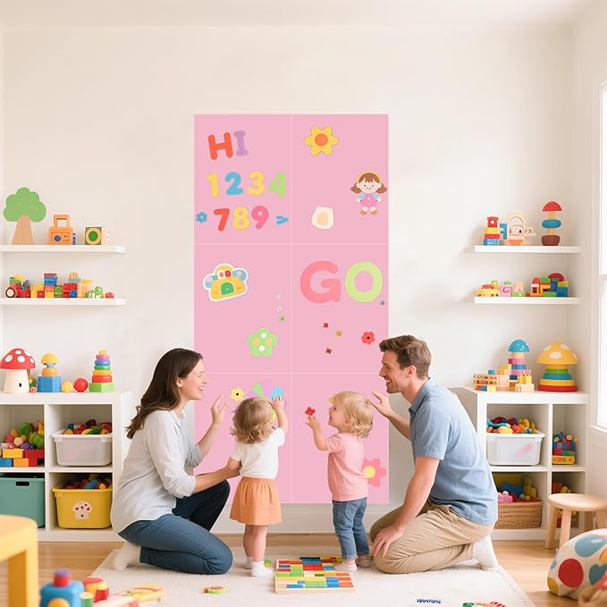 Magnetic Wall Decal for Kids Pink Set of 6 Peel and Stick Magnetic Chalkboard for Wall Self Adhesive Magnet Decal Wall with Chalk Tangram Puzzle Wall Magnetic Board for Playroom Office