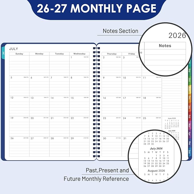 Planner 2026-2027 - Weekly and Monthly Planner 2026-2027 (Jul 2026 - Jun 2027), 8'' x 10'' with Monthly Tabs, 26-27 Calendar Planner, Twin-Wire Binding, Thick Paper, Flexible Cover - Deep Blue