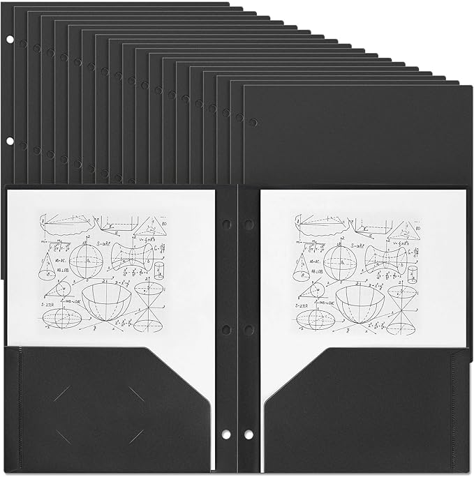 Yeaqee 72 Pcs Plastic Folders with Pockets Bulk 3 Hole Punched 2 Pocket File Folders for 3 Ring Binder Divider Folder for Notebooks, Durable Poly for Office Home (Black)
