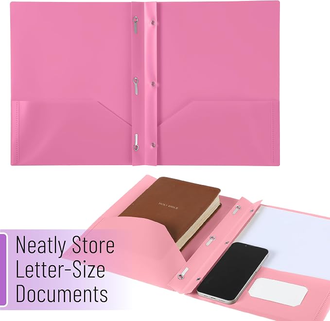 Mr. Pen- Plastic Folders with Pockets and Prongs, 5 Pack, Dusty Rose Colors, File Folders with Fasteners, 2 Pocket Folder