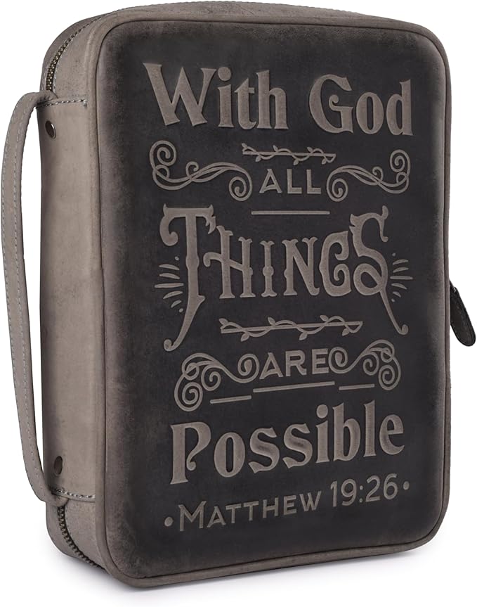 LEATHER VILLAGE Handmade Vintage Genuine Leather Embossed Bible Cover for Men & Women, Large Protective Bible Case & Organizer for Church, Travel & Study Christian Religious Antique Bookmark - Black