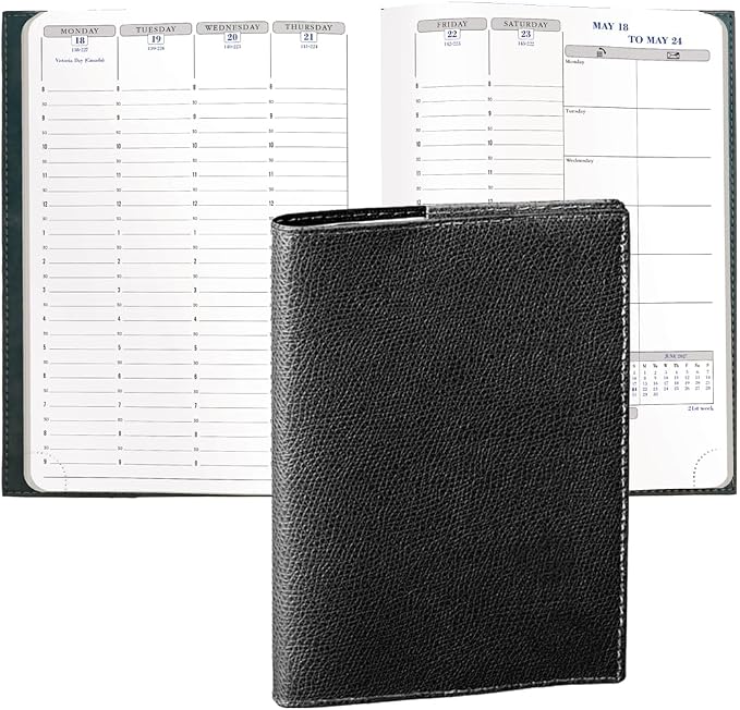 Exacompta 2027 Visual - Weekly/Monthly Planner - 12 Months, Jan. to Dec. - 6" x 8 1/4" - Grained Faux Leather Club Black Cover - Time Management Appointment Organizer