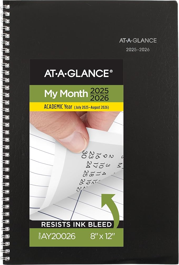AT-A-GLANCE Planner 2025-2026 Academic, Monthly, 8" x 12", Large, Flexible Cover, DayMinder, Black (AY200)