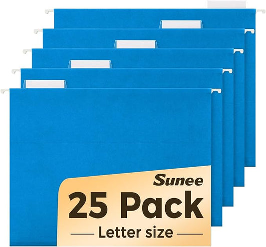 SUNEE 25 Pack Hanging File Folders, Blue Folders, Hanging File Folders Letter Size with 1/5-cut Tabs, Stay Organized for Your Home and Office Bulk File and Documents