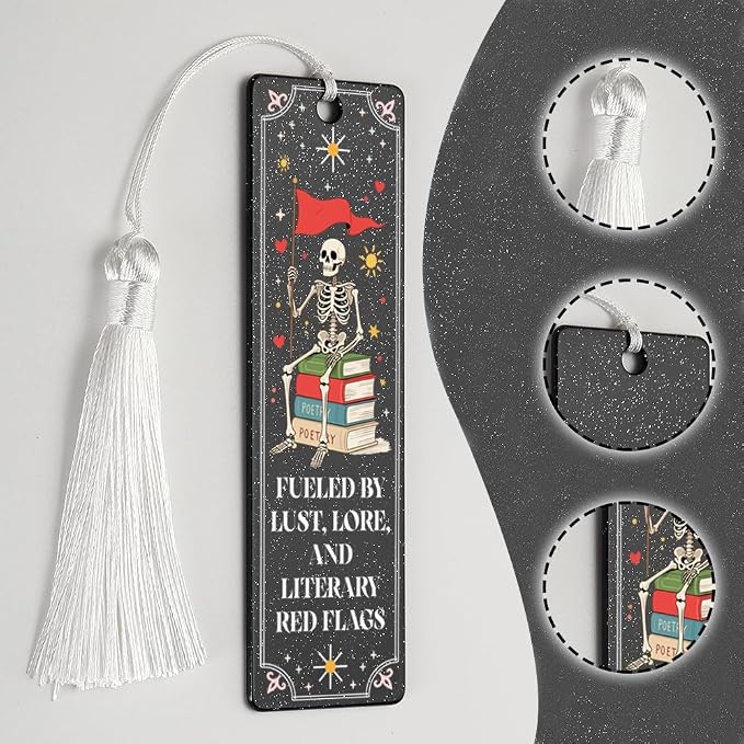 Dark & Literary Themed Bookmark, Edgy Reading Accessory Gift for Dark Romance Enthusiasts, Literary Keepsake Gift for Poetry Admirers, Unique Skeleton & Book Design Bookmark, WCB31