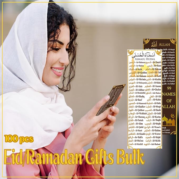 50 pcs 99 Names of Allah Bookmark Arabic English Islamic Bookmarks Reflecting on The Names of Allah Ramadan Eid Gifts Bulk Quran Muslim Islamic Arabic Gifts for Women Men Quran Learning