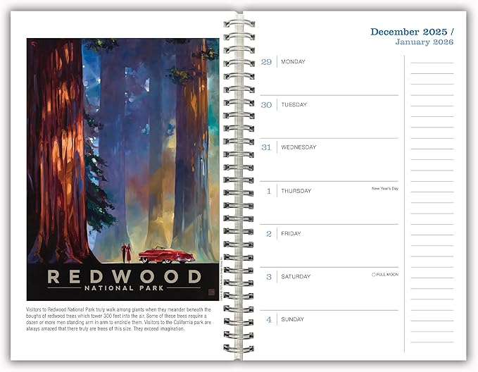 Illustrated National Parks 2026 Weekly & Monthly Planner, 12-Month Engagement Calendar with Vintage Travel Poster Art, Scenic National Park Illustrations, 2026, 6" x 9"
