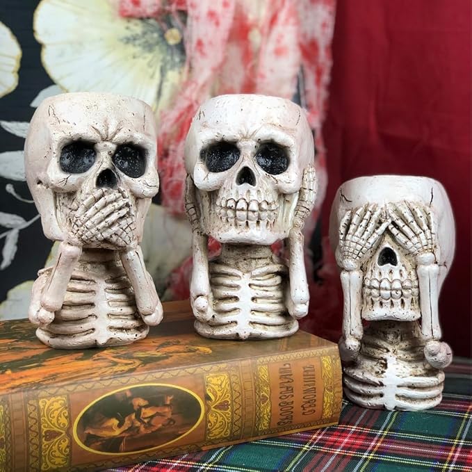 Skulll-shaped Pen Holder for Desk Accessories Halloween Decor and Office Decor, Pencil Holder for Desk Organizers, Compact Desk Accessories Gift, Pencil Cup for School, Office, Home(Don't Say)