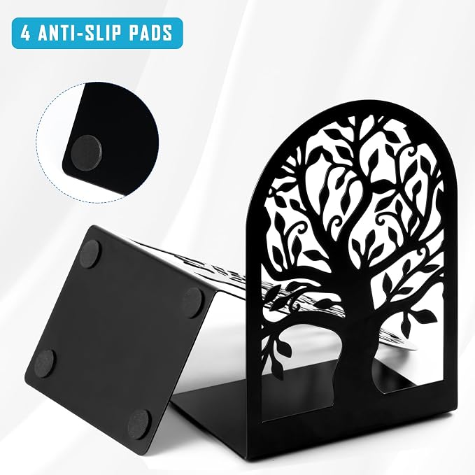 HappyHapi Decorative Bookends for Shelves, 20 Pcs Metal Book Ends for Heavy Books, 10 Pair Black Book Stopper for Home Office Library, 6.9" x 4.7" x 3.5"