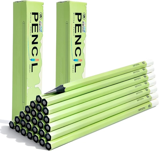 M&G Wood-Cased 2B Thick Core Pencils, 3.5MM Lead, 30 Count Green Barrel Black Wood, Hexagonal Bulk Pencils for School or Office, Unsharpened, No Eraser, Anti-Bite Tip, for Writing, Drawing, Sketching