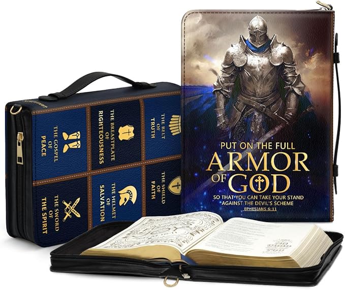 Jesuspirit Bible Covers for Men - Armor of God Bible Cover - Christian Bible Cover with Faith Scripture - Religious Appreciation Gifts for Pastor, Father's Day Gifts (D - Armor of God Male, Large)
