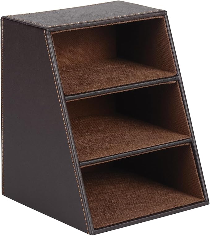 I-MART PU Leather Remote Control Holder Organizer with 3 Compartments, Stylish TV Remote Holder Caddy for Desk Nightstand Coffee Table and Media Accessory Storage (Brown)