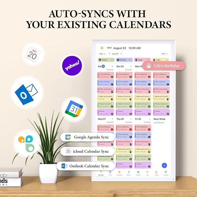 27 Inch Smart Digital Calendar, Wall Electronic Calendar, 1920 * 1080 IPS Full HD Touch Screen Display for Family Meal Planner Support - Streamline Household Organization