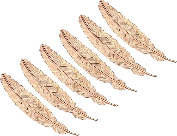 PATIKIL Metal Feather Bookmarks, 6 Pack Book Marks Page Markers Birthday Appreciation Gift for Women Teacher Reader Book Lovers, Rose Gold
