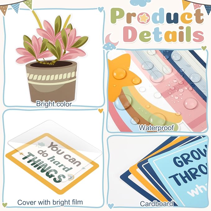 Qilery Bookshelf Bulletin Board Set, Pastel Boho Words of Wisdom Motivational Classroom Decor, Inspirational Cutouts for Back to School Reading Corner Teacher Supplies, Positive Affirmation Wall Decor