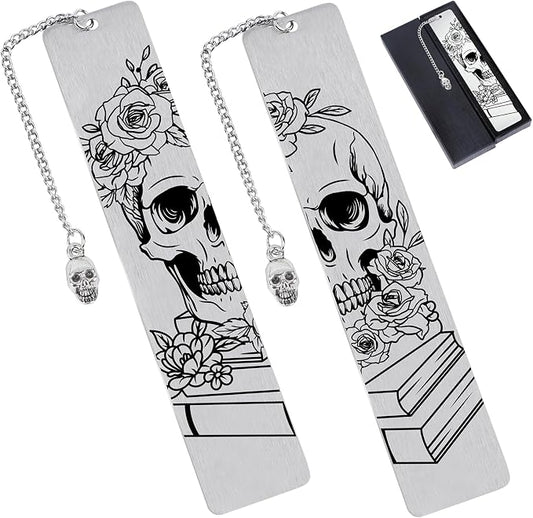 Halloween Skull Horror Bookmarks Gifts - Shejdgart 2PCS Skeleton Book Accessories for Reading Lovers Gothic Bookmark Gifts for Women Halloween Gifts for Women Birthday Thanksgiving Christmas Gifts
