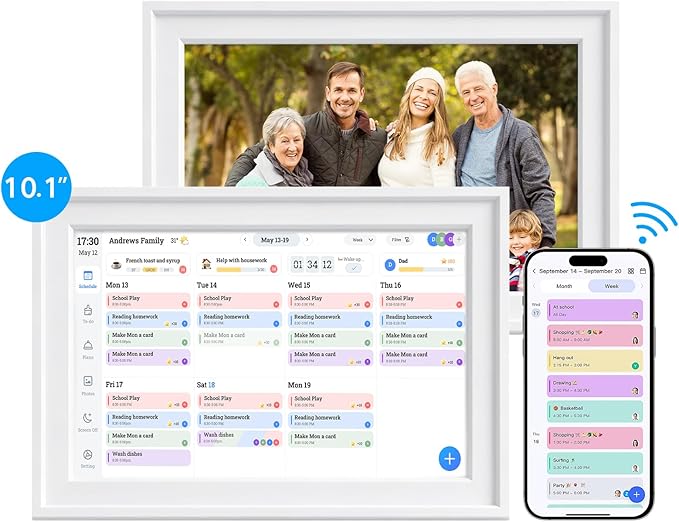 10.1" Smart Family Calendar, WiFi Digital Family Organizer with App, Touchscreen Chore Chart for Kids & Meal Planner, Digital Photo Frame with 32GB Storage, Desk & Countertop Stand, 2026