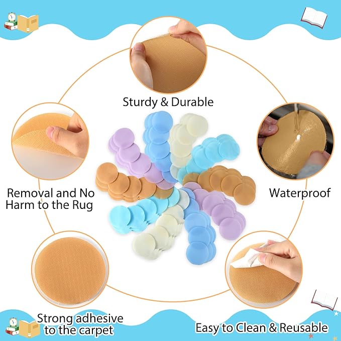 50 pcs Spot Markers Carpet Floor Spots Markers 5 Colors (Includes Pastel) for Classroom Decoration, for Flexible Carpet Dots for School Supplies for Elementary School Teacher